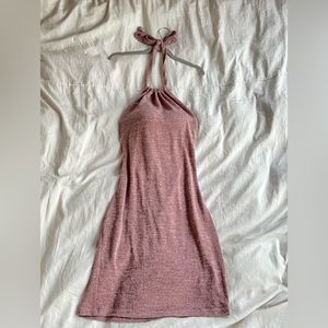 Pink backless halter tie dress